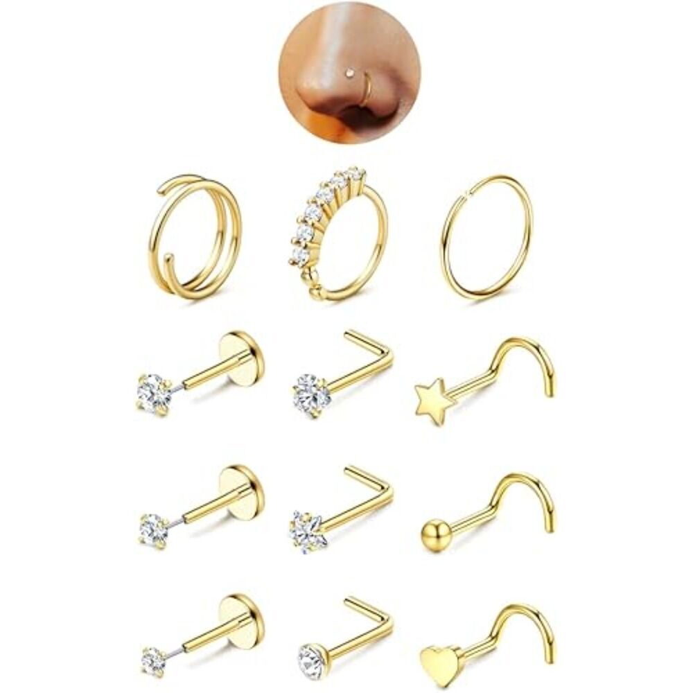 Jerywe 14k Gold Filled Nose Rings Hypoallergenic Surgical Steel Studs And Hoops